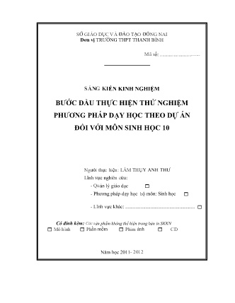 SKKN Bước đầu thực hiện thử nghiệm phương pháp dạy học theo dự án đối với môn Sinh học 10