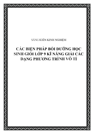 SKKN Các biện pháp bồi dưỡng học sinh giỏi Lớp 9 kĩ năng giải các dạng phương trình vô tỉ
