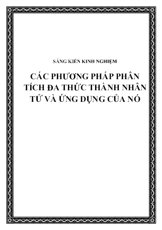 SKKN Các phương pháp phân tích đa thức thành nhân tử và ứng dụng của nó