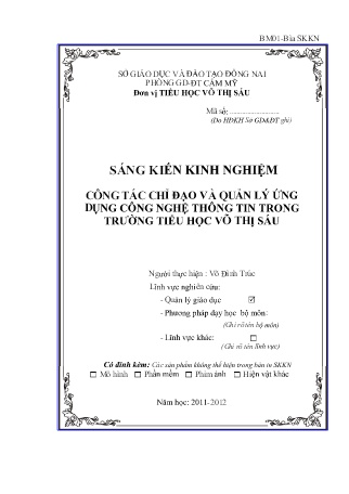 SKKN Công tác chỉ đạo và quản lý ứng dụng công nghệ thông tin trong Trường Tiểu Học Võ Thị Sáu SKKN Công tác chỉ đạo và quản lý ứng dụng công nghệ thông tin trong Trường Tiểu Học Võ Thị Sáu
