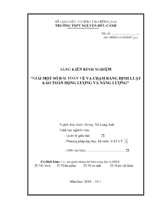 SKKN Giải một số bài toán về va chạm bằng định luật bảo toàn động lượng và năng lượng SKKN Giải một số bài toán về va chạm bằng định luật bảo toàn động lượng và năng lượng