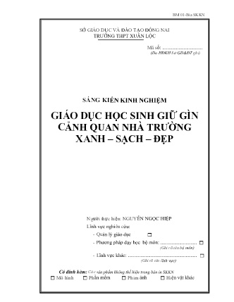SKKN Giáo dục học sinh giữ gìn cảnh quan nhà trường xanh – sạch – đẹp SKKN Giáo dục học sinh giữ gìn cảnh quan nhà trường xanh – sạch – đẹp