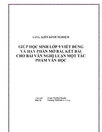 SKKN Giúp học sinh Lớp 9 viết đúng và hay Phần Mở bài, Kết bài cho bài văn nghị luận một tác phẩm Văn học