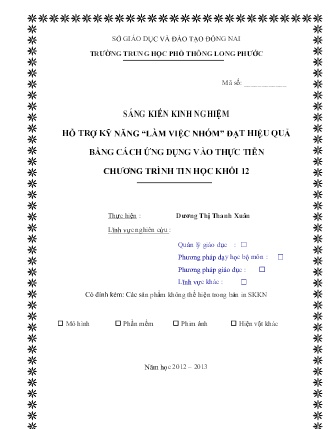 SKKN Hỗ trợ kỹ năng “Làm việc nhóm” đạt hiệu quả bằng cách ứng dụng vào thực tiễn chương trình Tin học Khối 12