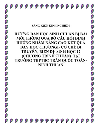 SKKN Hướng dẫn học sinh chuẩn bị bài mới thông qua bộ câu hỏi định hướng nhằm nâng cao kết quả dạy học chương I - Cơ chế di truyền, biến dị - Sinh học 12 (Chương trình chuẩn) tại Trường THPT BC Trần Quốc Toản - Ninh Thuận
