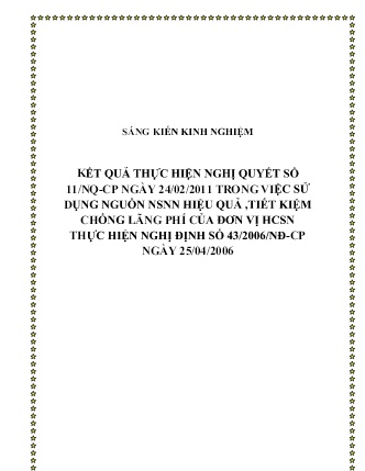 SKKN Kết quả thực hiện nghị quyết số 11/NQ-CP ngày 24/02/2011 trong việc sử dụng nguồn NSNN hiệu quả, tiết kiệm chống lãng phí của đơn vị HCNS thực hiện nghị định số 43/2006/nđ-cp ngày 25/04/2006