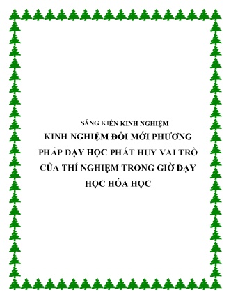SKKN Kinh nghiệm đổi mới phương pháp dạy học phát huy vai trò của thí nghiệm trong giờ dạy học Hóa học