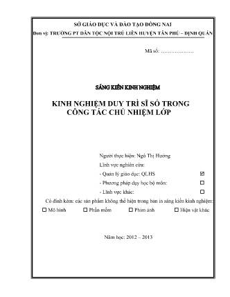 SKKN Kinh nghiệm duy trì sĩ số trong công tác chủ nhiệm lớp
