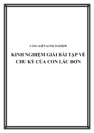 SKKN Kinh nghiệm giải bài tập về chu kỳ của Con lắc đơn