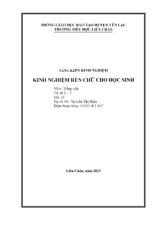 SKKN Kinh nghiệm rèn chữ cho học sinh tại Trường Tiểu học Liên Châu