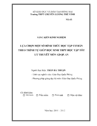 SKKN Lựa chọn một số hình thức học tập cơ bản theo trình tự giúp học sinh THPT học tập tốt lý thuyết môn Giáo dục Quốc phòng - An ninh