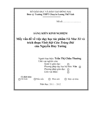 SKKN Mấy vấn đề về việc dạy học tác phẩm Vũ Như Tô và trích đoạn Vĩnh biệt Cửu Trùng Đài của Nguyễn Huy Tưởng