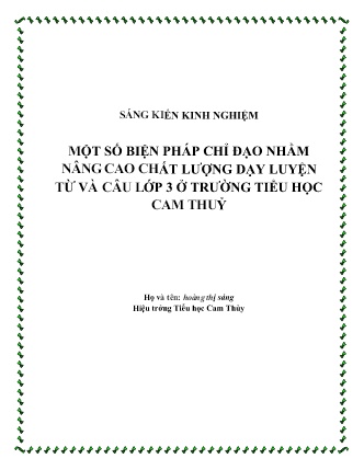 SKKN Một số biện pháp chỉ đạo nhằm nâng cao chất lượng dạy Luyện từ và câu Lớp 3 ở Trường Tiểu học Cam Thuỷ