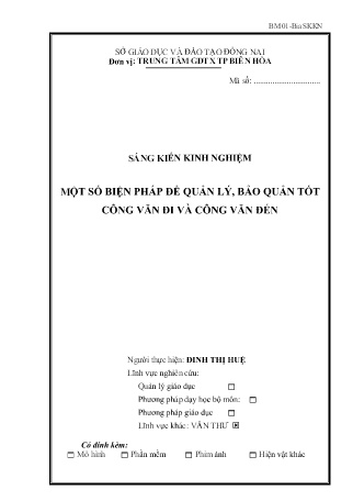 SKKN Một số biện pháp để quản lý, bảo quản tốt công văn đi và công văn đến
