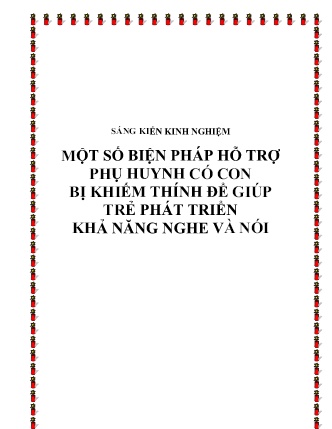 SKKN Một số biện pháp hỗ trợ phụ huynh có con bị khiếm thính để giúp trẻ phát triển khả năng nghe và nói