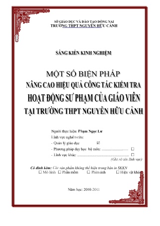SKKN Một số biện pháp nâng cao hiệu quả công tác kiểm tra hoạt động sư phạm của giáo viên ở Trường THPT Nguyễn Hữu Cảnh