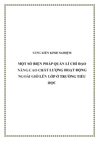 SKKN Một số biện pháp quản lí chỉ đạo nâng cao chất lượng hoạt động ngoài giờ lên lớp ở Trường Tiểu học