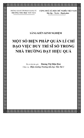 SKKN Một số biện pháp quản lí chỉ đạo việc duy trì sĩ số trong nhà trường đạt hiệu quả SKKN Một số biện pháp quản lí chỉ đạo việc duy trì sĩ số trong nhà trường đạt hiệu quả