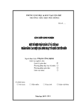 SKKN Một số biện pháp quản lý và chỉ đạo nhằm nâng cao hiệu quả sinh hoạt tổ khối chuyên môn SKKN Một số biện pháp quản lý và chỉ đạo nhằm nâng cao hiệu quả sinh hoạt tổ khối chuyên môn
