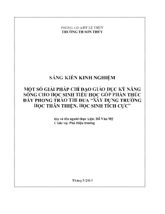 SKKN Một số giải pháp chỉ đạo giáo dục kỹ năng sống cho học sinh Tiểu học góp phần thúc đẩy phong trào thi đua “Xây dựng trường học thân thiện, học sinh tích cực”