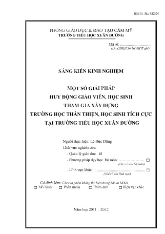 SKKN Một số giải pháp huy động giáo viên, học sinh tham gia xây dựng trường học thân thiện, học sinh tích cực tại Trường Tiểu học Xuân Đường