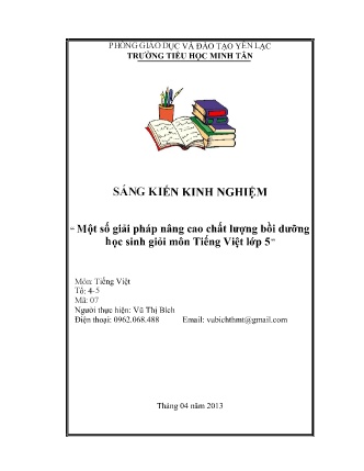 SKKN Một số giải pháp nâng cao chất lượng bồi dưỡng học sinh giỏi môn Tiếng Việt Lớp 5
