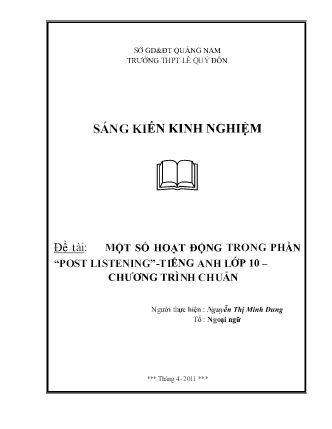 SKKN Một số hoạt động trong phần “Post listening” Tiếng Anh Lớp 10 – chương trình chuẩn