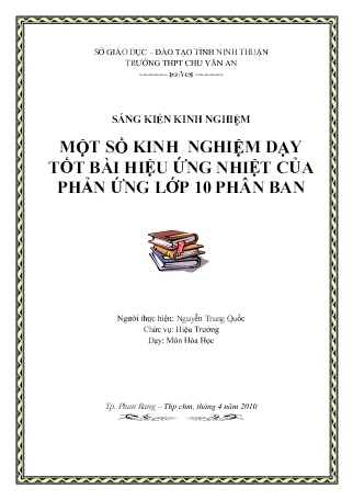 SKKN Một số kinh nghiệm dạy tốt bài hiệu ứng nhiệt của phản ứng Lớp 10 Phân ban