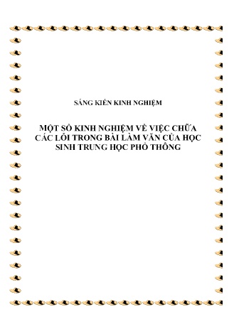 SKKN Một số kinh nghiệm về việc chữa các lỗi trong bài làm văn của học sinh Trung học Phổ thông