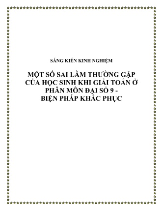 SKKN Một số sai lầm thường gặp của học sinh khi giải toán ở phân môn Đại số 9 - Biện pháp khắc phục