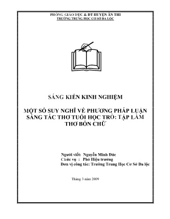 SKKN Một số suy nghĩ về phương pháp luận sáng tác thơ tuổi học trò Tập làm thơ bốn chữ