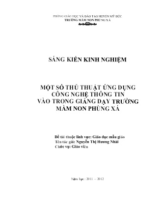 SKKN Một số thủ thuật ứng dụng công nghệ thông tin vào trong giảng dạy trường mầm non Phùng Xá