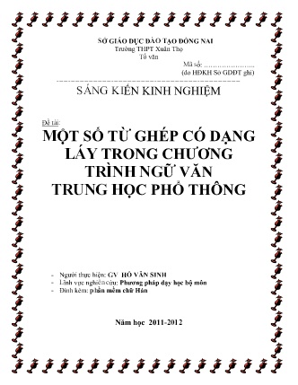 SKKN Một số từ ghép có dạng láy trong chương trình Ngữ Văn Trung học Phổ thông
