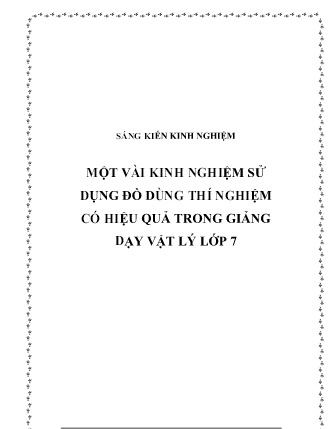 SKKN Một vài kinh nghiệm sử dụng đồ dùng thí nghiệm có hiệu quả trong giảng dạy Vật lý Lớp 7