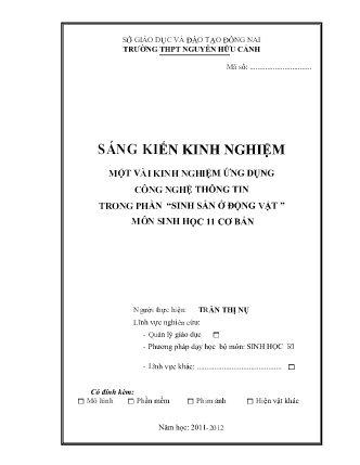 SKKN Một vài kinh nghiệm ứng dụng công nghệ thông tin trong phần “Sinh sản ở động vật ” môn Sinh học 11 cơ bản