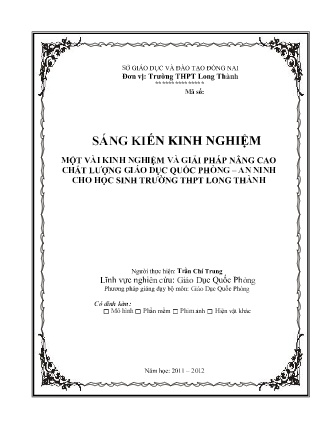 SKKN Một vài kinh nghiệm và giải pháp nâng cao chất lượng Giáo dục Quốc phòng – An ninh cho học sinh Trường THPT Long Thành