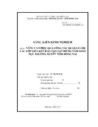 SKKN Nâng cao hiệu quả công tác quản lý chi các lớp liên kết đào tạo tại Trung tâm Giáo dục thường xuyên tỉnh Đồng Nai