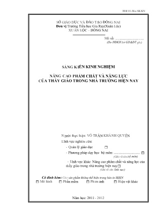 SKKN Nâng cao phẩm chất và năng lực của thầy giáo trong nhà trường hiện nay SKKN Nâng cao phẩm chất và năng lực của thầy giáo trong nhà trường hiện nay
