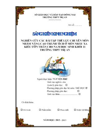 SKKN Nghiên cứu các bài tập thể lực chuyên môn nhằm nâng cao thành tích ở môn nhảy xa kiểu ưỡn thân cho nam học sinh Khối 11 Trường THPT Trị An