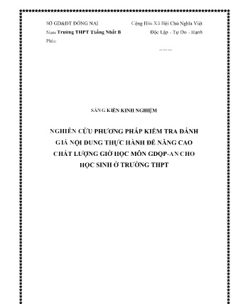 SKKN Nghiên cứu phương pháp kiểm tra đánh giá nội dung thực hành để nâng cao chất lượng giờ học môn GDQP-AN cho học sinh ở Trường THPT
