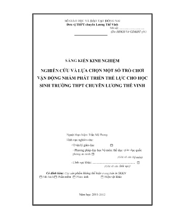 SKKN Nghiên cứu và lựa chọn một số trò chơi vận động nhằm phát triển thể lực cho học sinh Trường THPT Chuyên Lương Thế Vinh