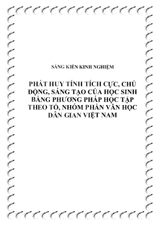 SKKN Phát huy tính tích cực, chủ động, sáng tạo của học sinh bằng phương pháp học tập theo tổ, nhóm Phần Văn học dân gian Việt Nam
