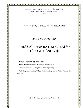 SKKN Phương pháp dạy kiểu bài về từ loại Tiếng Việt SKKN Phương pháp dạy kiểu bài về từ loại Tiếng Việt