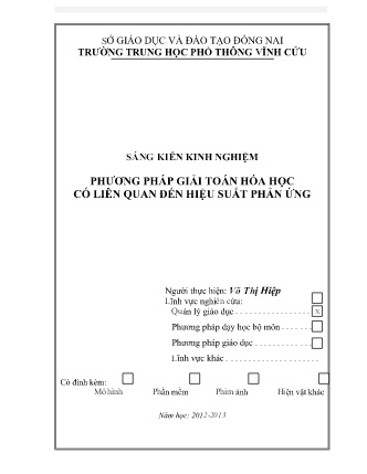 SKKN Phương pháp giải toán Hóa học có liên quan đến hiệu suất phản ứng