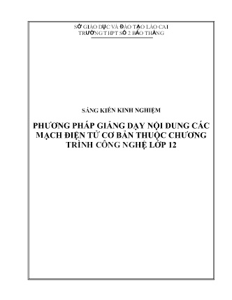 SKKN Phương pháp giảng dạy nội dung các mạch điện tử cơ bản thuộc chương trình Công nghệ Lớp 12