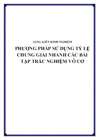 SKKN Phương pháp sử dụng tỷ lệ chung giải nhanh các bài tập trắc nghiệm vô cơ