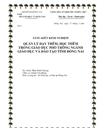 SKKN Quản lý dạy thêm, học thêm trong giáo dục phổ thông ngành giáo dục và đào tạo tỉnh Đồng Nai