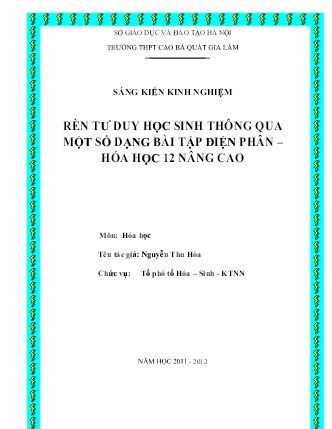 SKKN Rèn tư duy học sinh thông qua một số dạng Bài tập Điện phân – Hóa học 12 nâng cao SKKN Rèn tư duy học sinh thông qua một số dạng Bài tập Điện phân – Hóa học 12 nâng cao