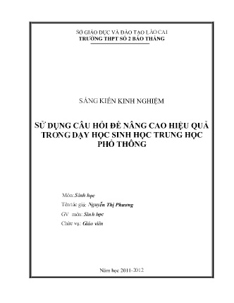 SKKN Sử dụng câu hỏi để nâng cao hiệu quả trong dạy học Sinh học ở Trường THPT số 2 Bảo Thắng