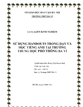 SKKN Sử dụng Handouts trong dạy và học Tiếng Anh tại Trường Trung học Phổ thông Ba Vì